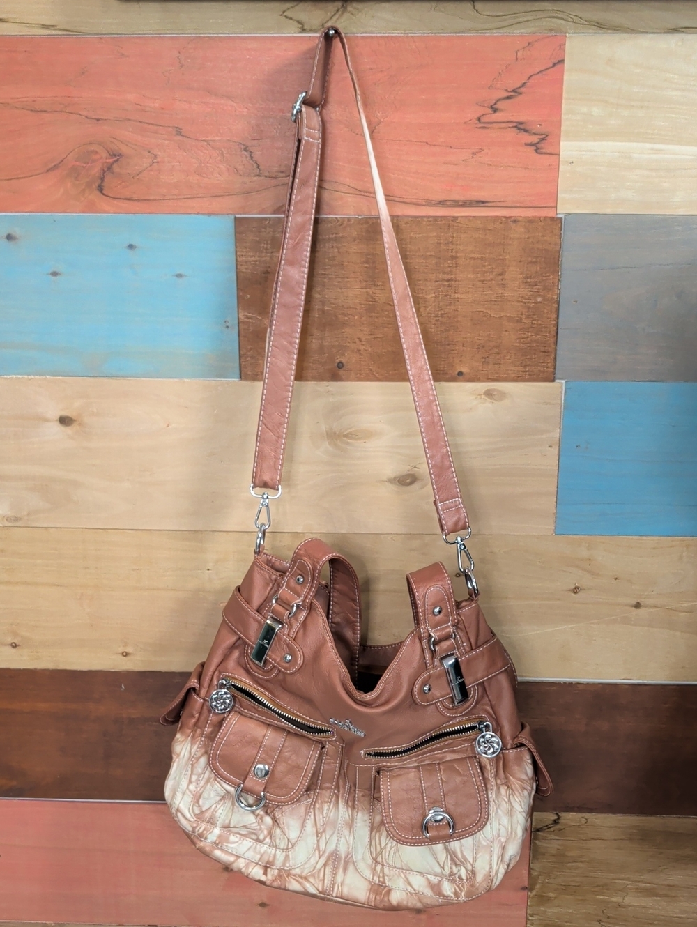 Angel Kiss Brown Shoulder Bag with Cream Marbled Base
